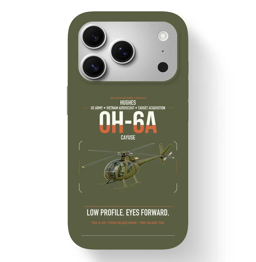 Hughes OH-6A Cayuse design on green army magsafe iphone case, for iPhone 17 Pro