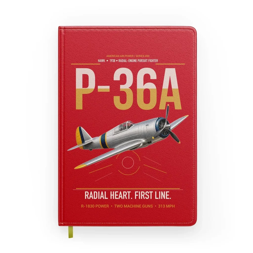 P-36A Hawk design on red notebook
