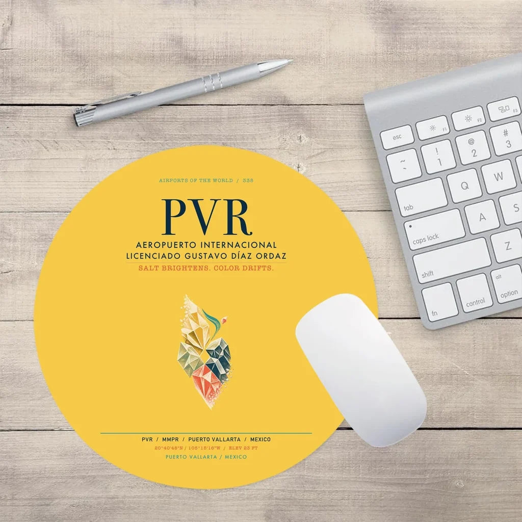 Aeropuerto Internacional Licenciado Gustavo Díaz Ordaz (PVR) design on yellow round mouse pad