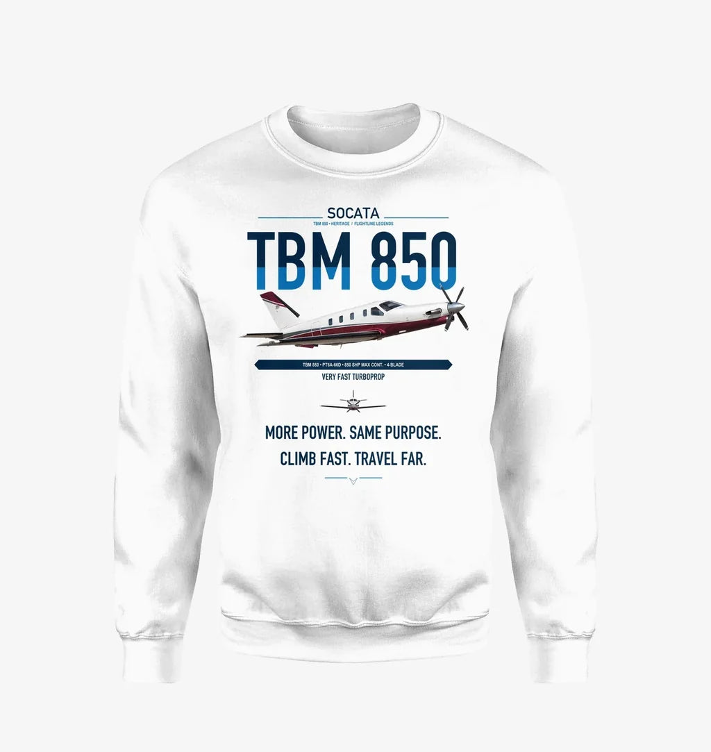 Socata TBM 850 design on white sweatshirt