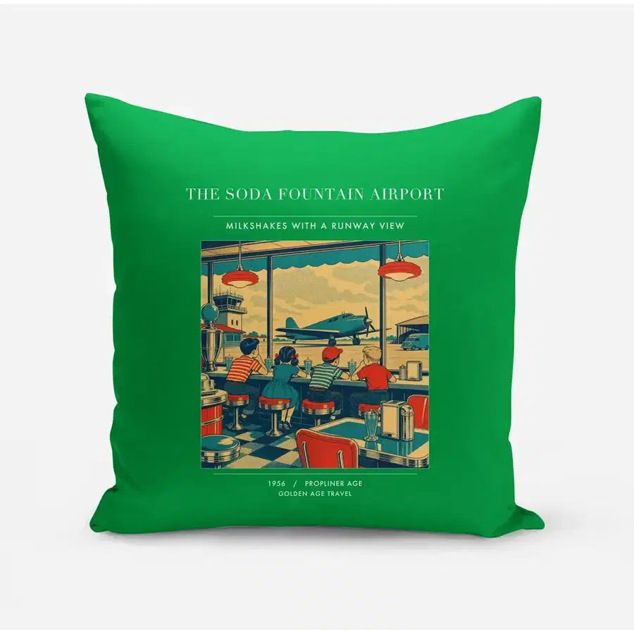 VINTAGE G4247 - The Soda Fountain Airport - Designed Pillows design on green