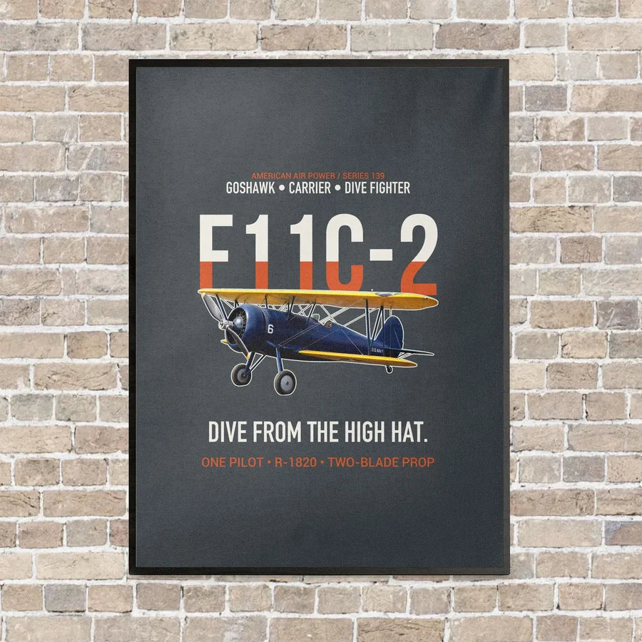 F11C-2 Goshawk Dive from the High Hat vertical canvas print - framed - gray background