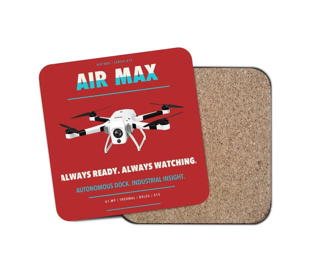 Percepto Air Max design on red 1 piece coaster