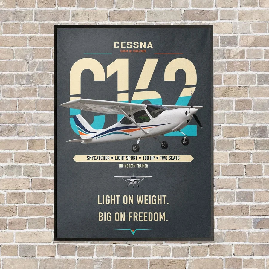 Cessna 162 Skycatcher vertical canvas print - framed - gray background