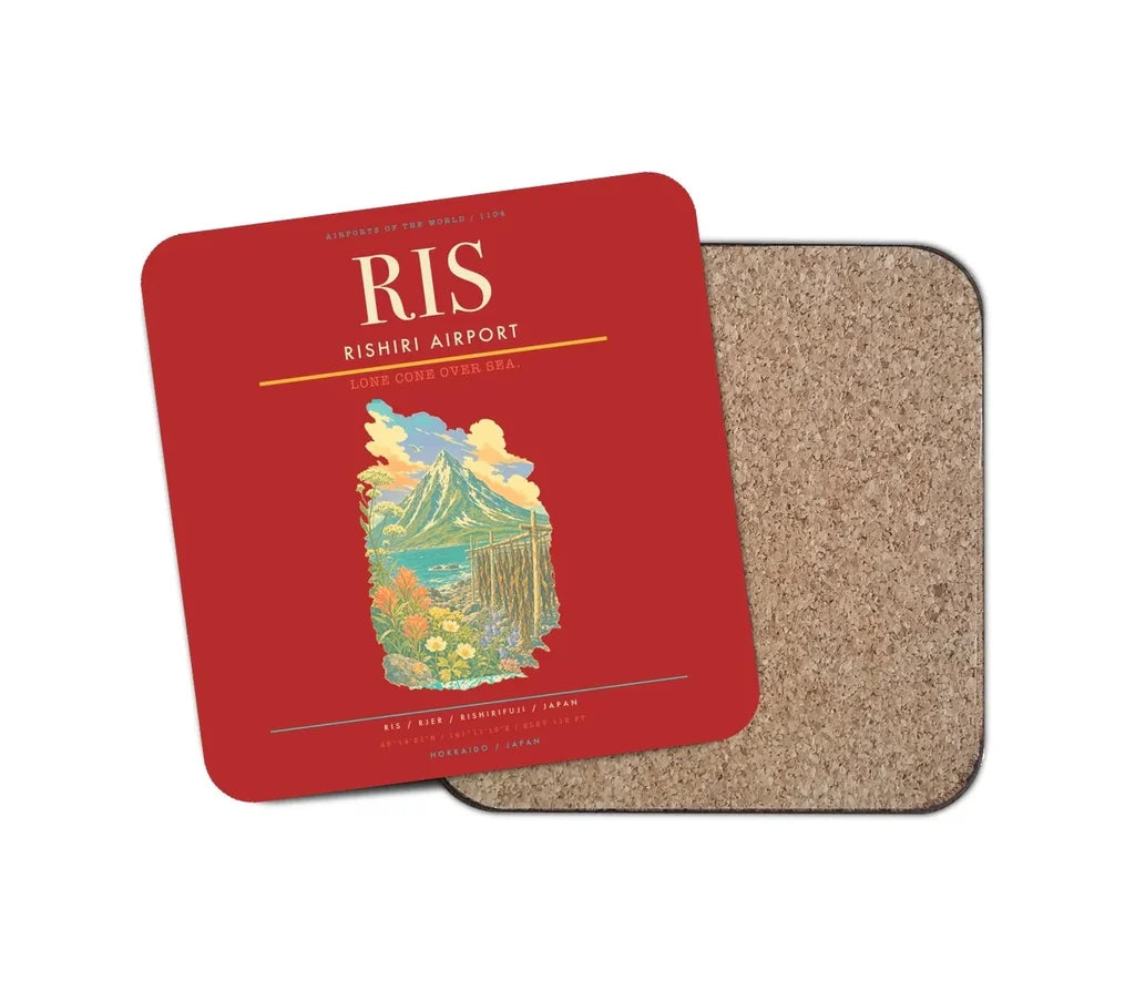 Rishiri Airport (RIS) design on red 1 piece coaster