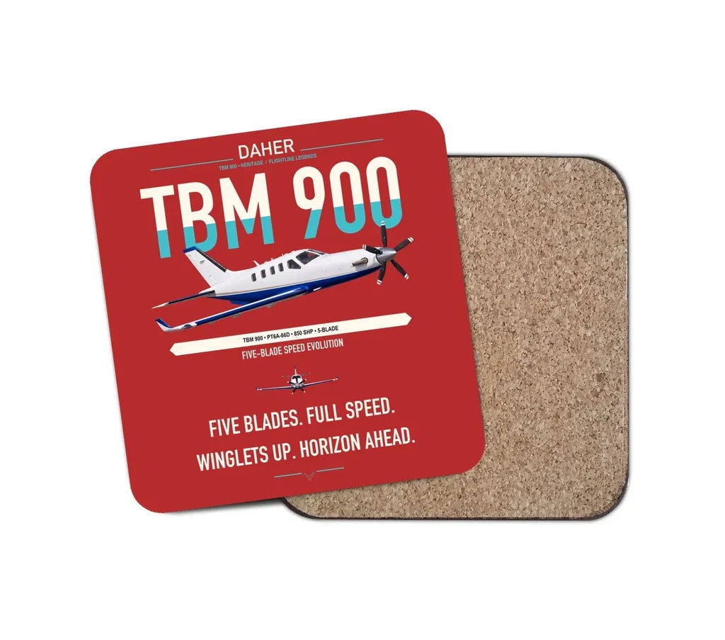 Daher TBM 900 design on red 1 piece coaster