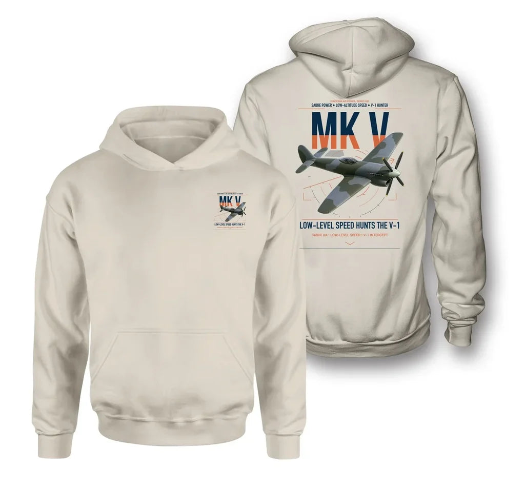 Hawker Tempest Mk V design on khaki double-side hoodie, double-side print