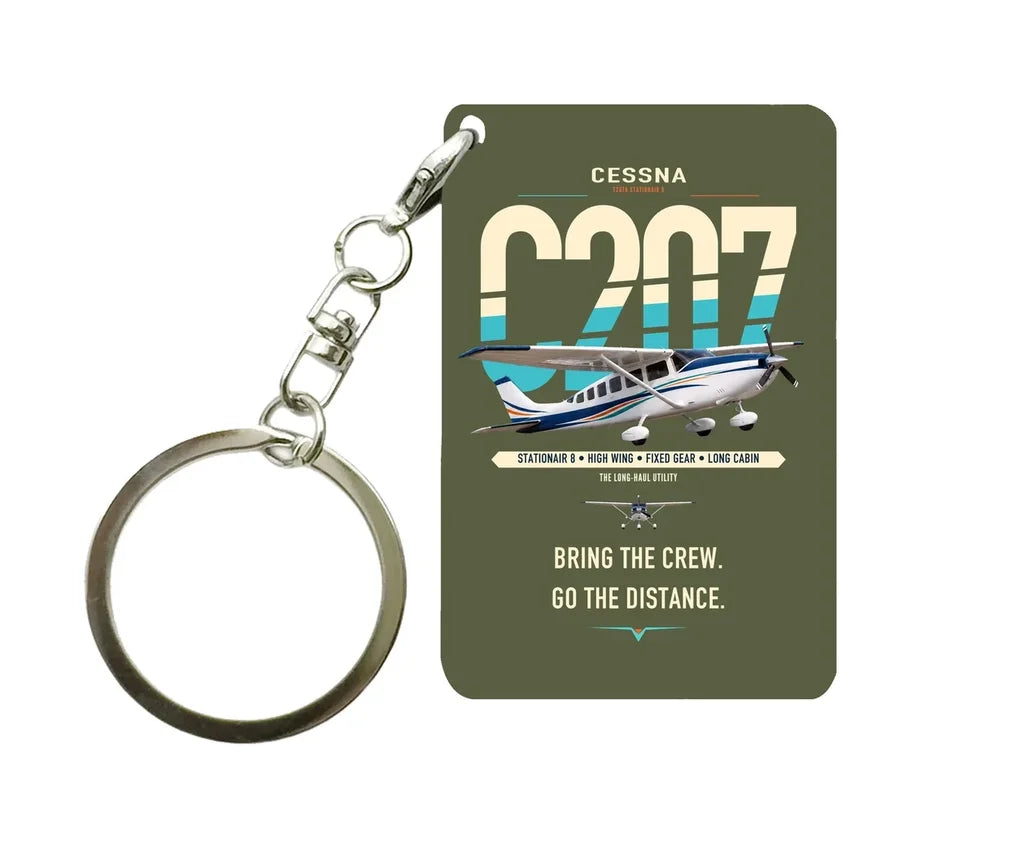 Cessna T207A Stationair 8 design on green army designed key chain, double-side print