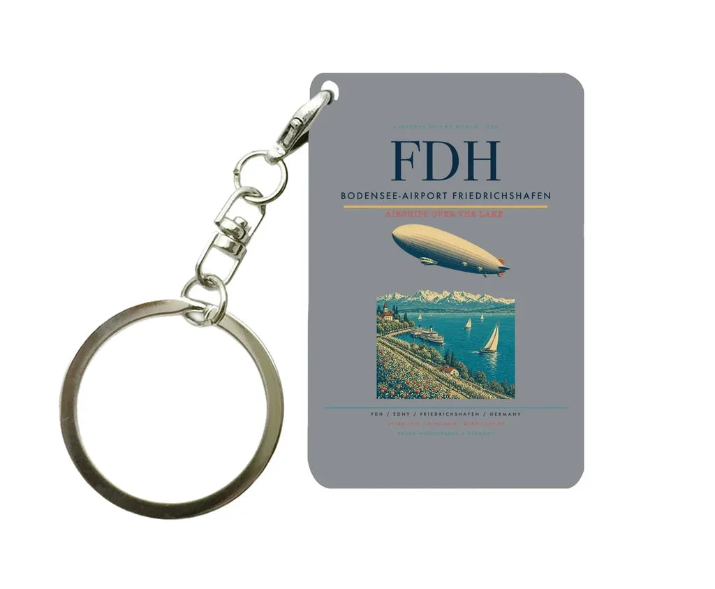 Bodensee-Airport Friedrichshafen (FDH) design on gray key chain