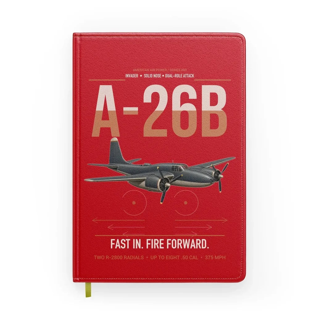 A-26B Invader design on red notebook