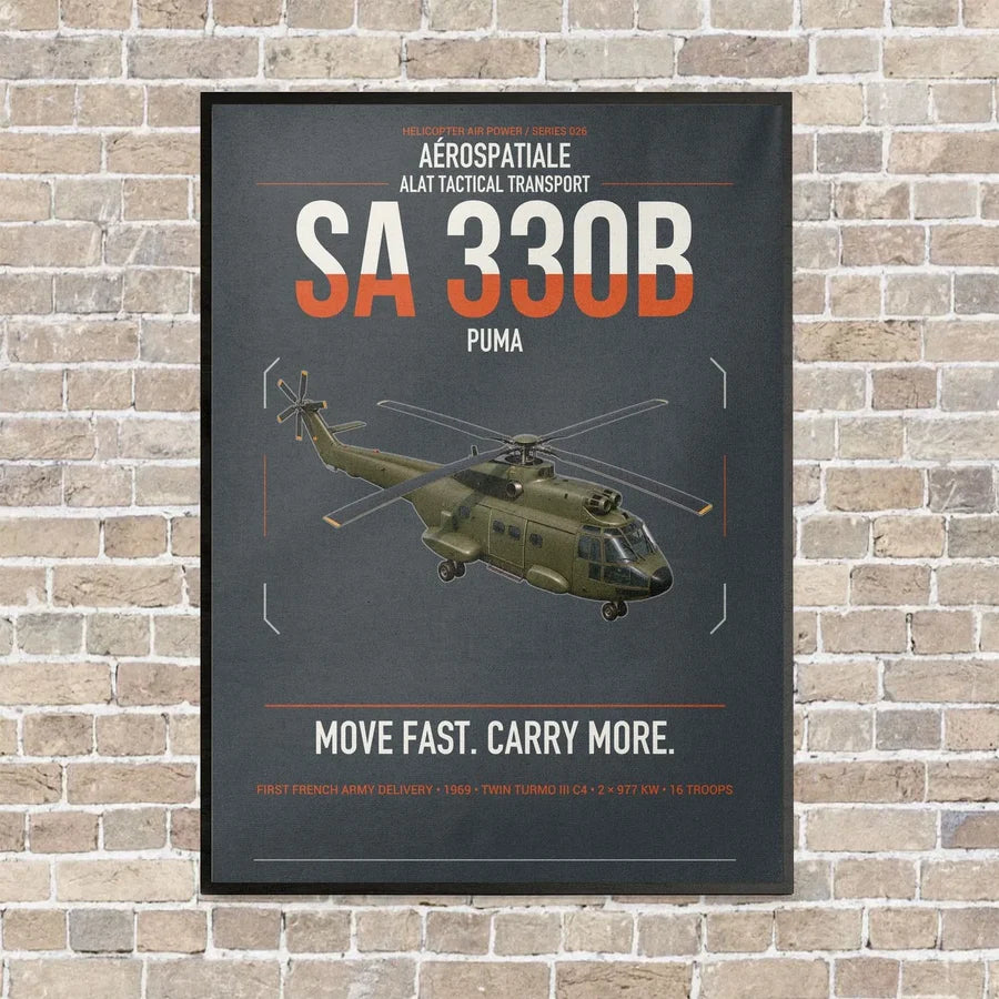 Aérospatiale SA 330B Puma vertical canvas print - framed - gray background