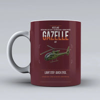 Thumbnail for Westland Gazelle AH1 design on dark red ceramic mug, double-side print