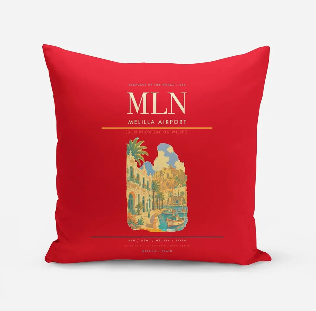Melilla Airport (MLN) design on red pillow