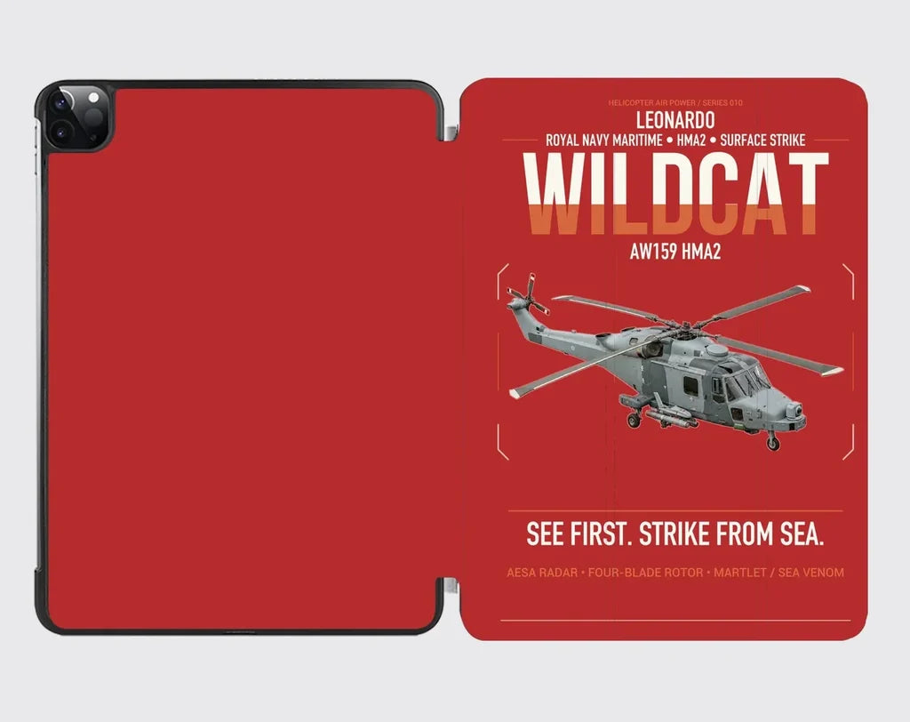 Leonardo AW159 Wildcat HMA2 design on red ipad tablet case