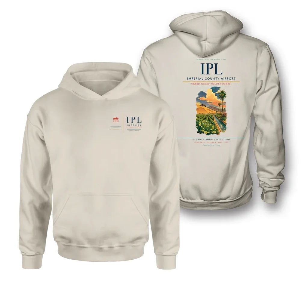 Imperial County Airport (IPL) design on khaki double-side hoodie