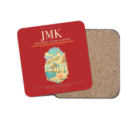 Thumbnail for Mykonos Island Airport (JMK) design on red 1 piece coaster