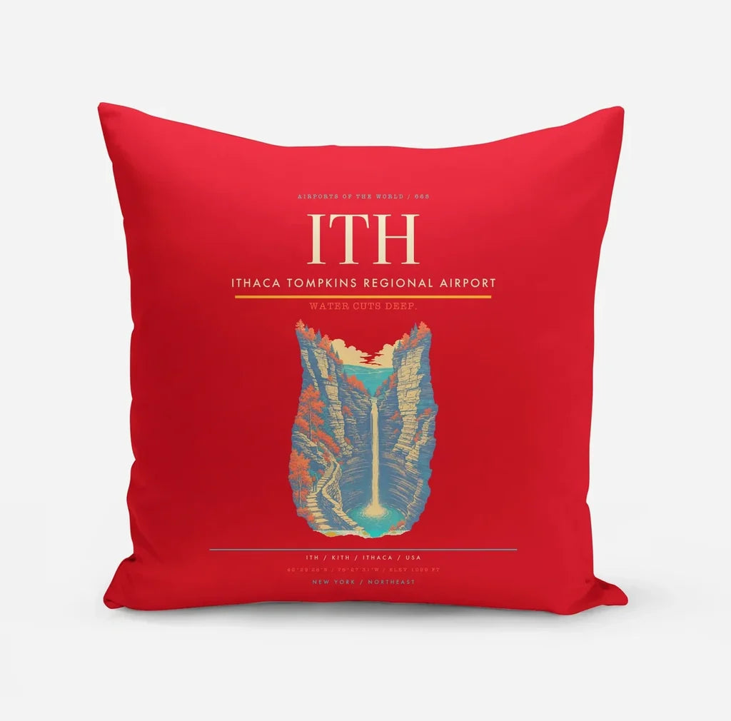 Ithaca Tompkins Regional Airport (ITH) design on red pillow