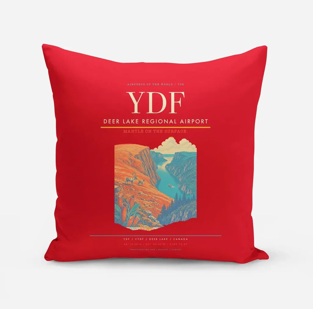 Deer Lake Regional Airport (YDF) design on red pillow