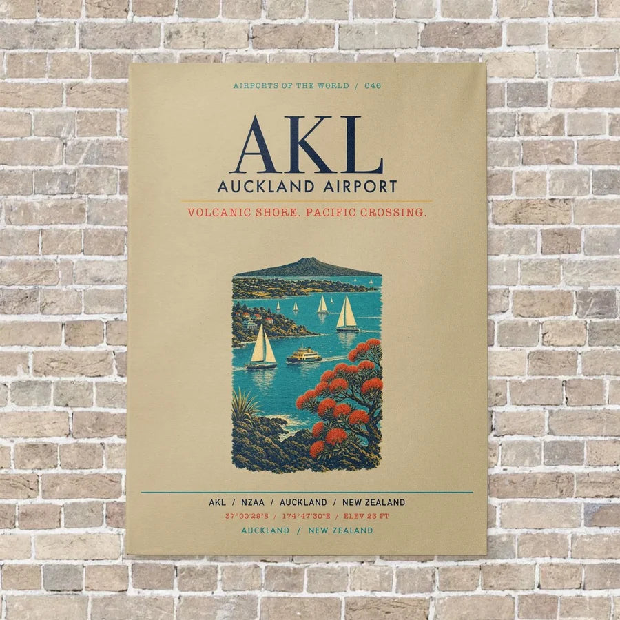 Auckland Airport AKL vertical canvas print - no frame - beige background