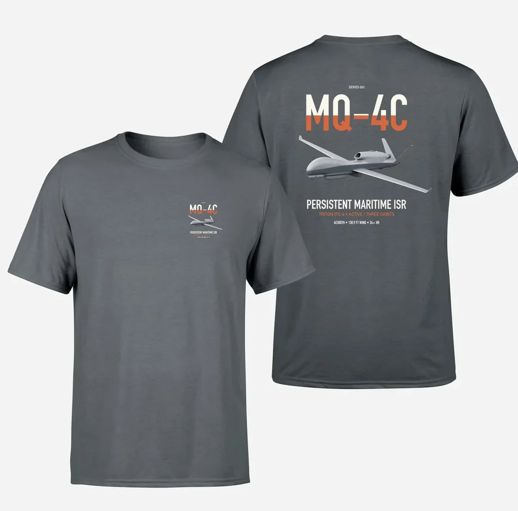 MQ-4C Triton IFC-4 design on gray double-side t-shirt, double-side print