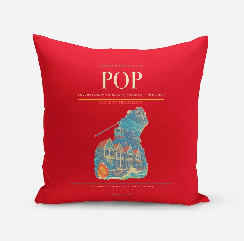 Gregorio Luperón International Airport (POP) design on red pillow