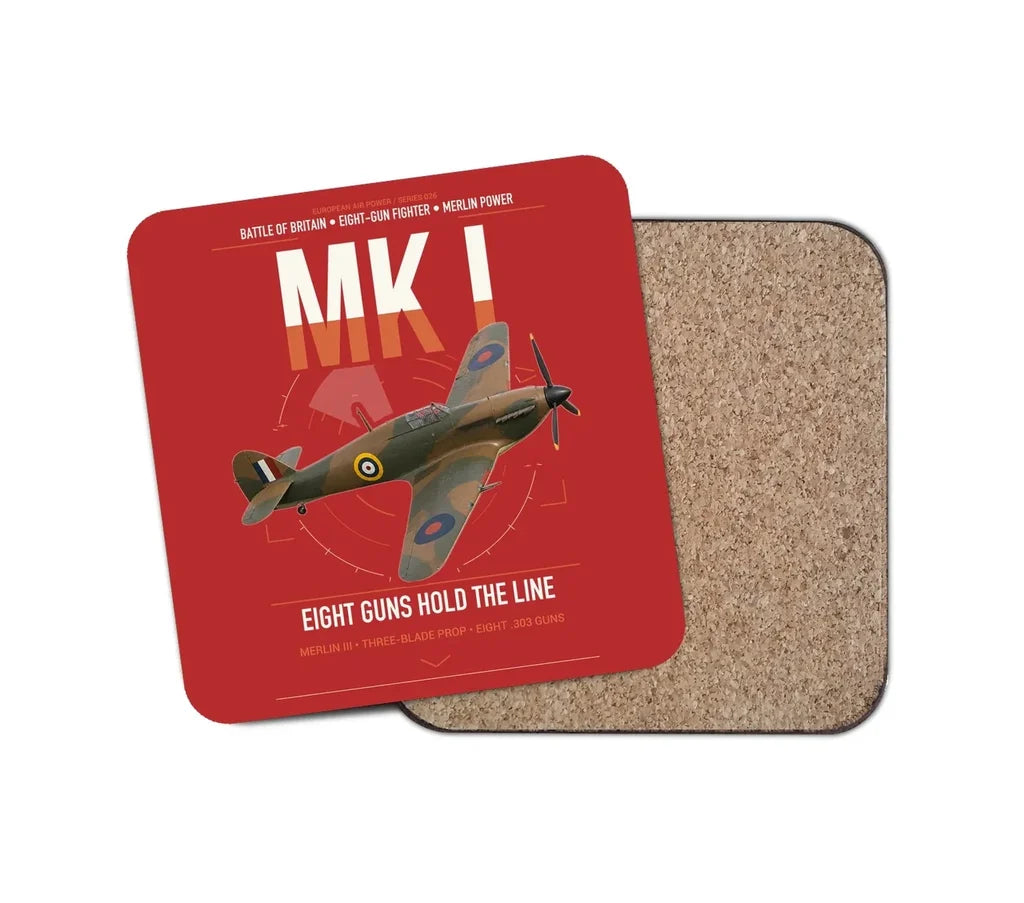 Hawker Hurricane Mk I design on red 1 piece coaster
