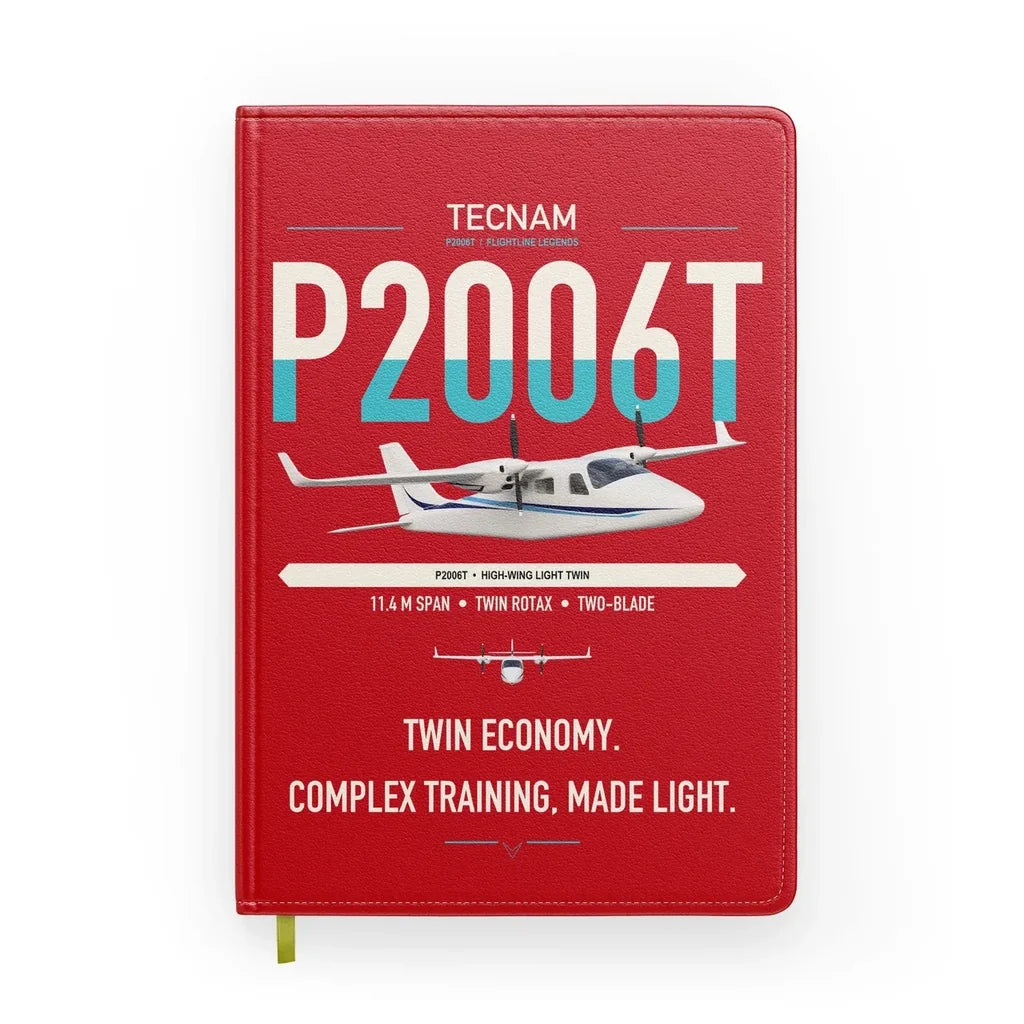 Tecnam P2006T design on red notebook