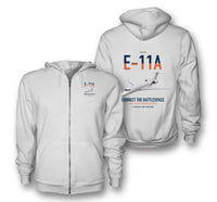 Thumbnail for E-11A BACN design on white premium zipped hoodie, double-side print