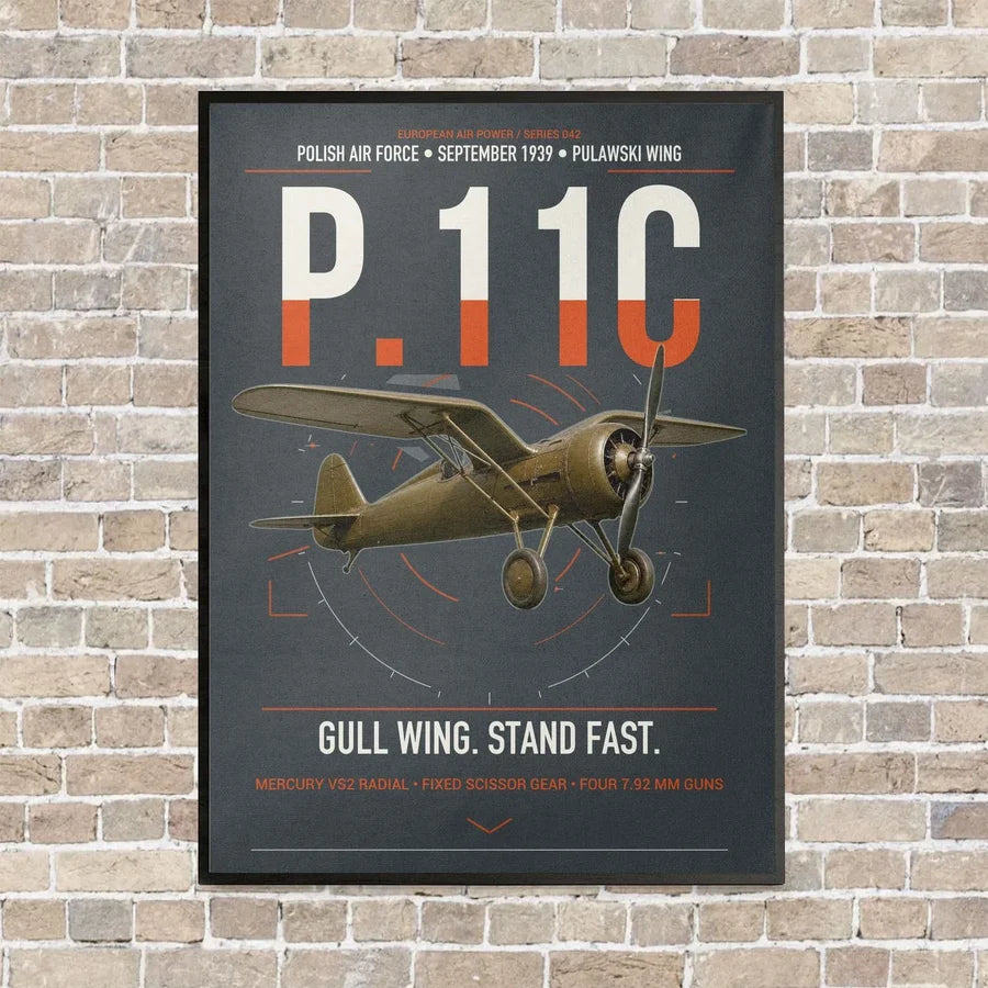 PZL P.11c vertical canvas print - framed - gray background