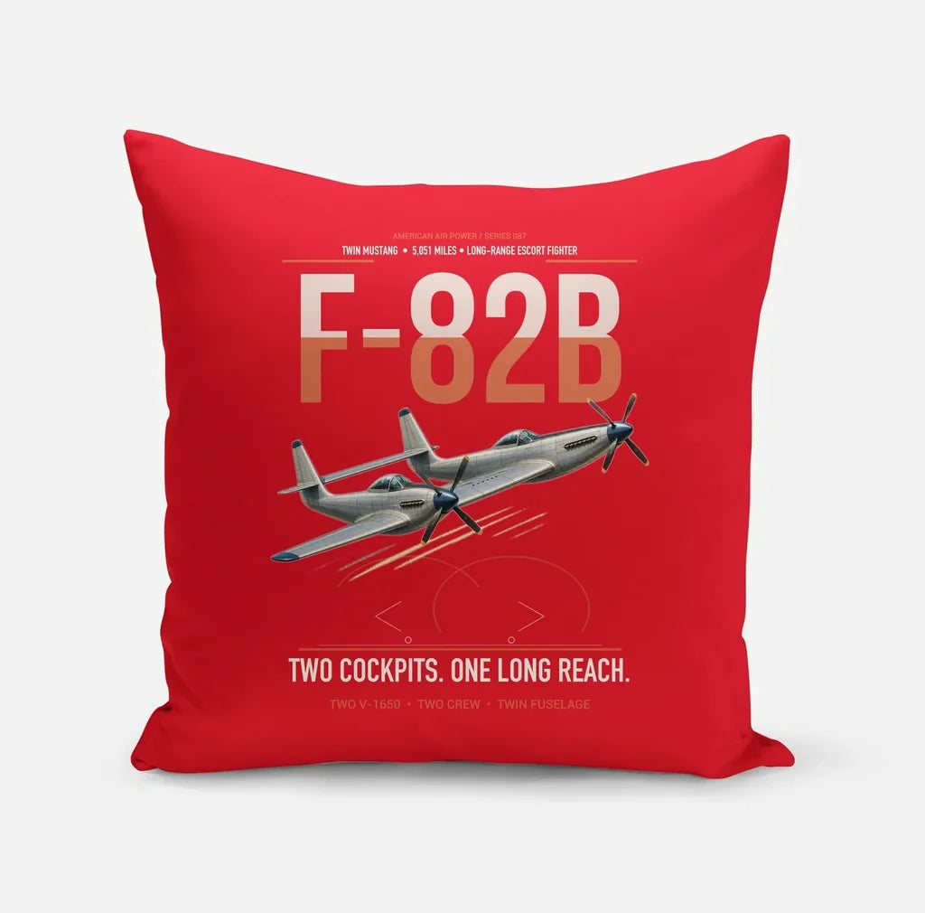 F-82B Twin Mustang design on red pillow