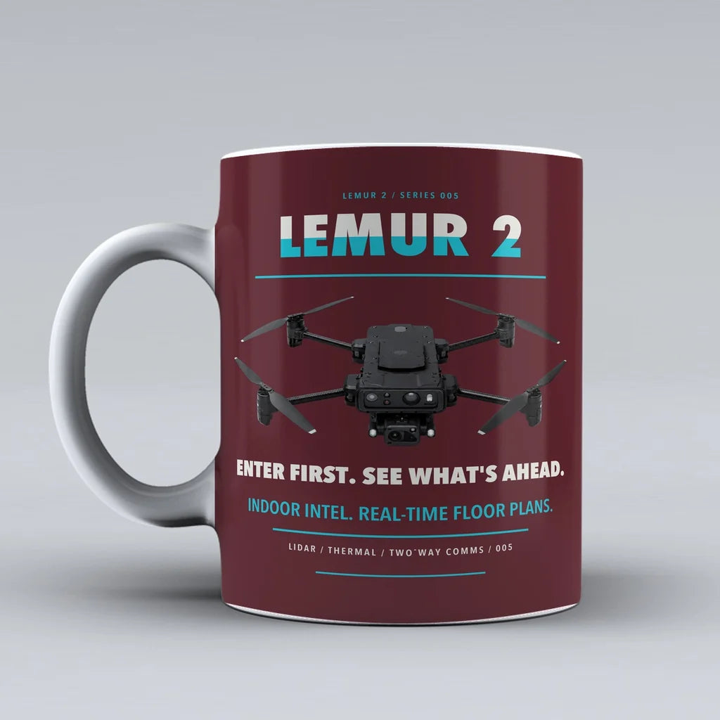 LEMUR 2 Mug design on dark red brinc