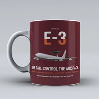 Thumbnail for E-3 Sentry AWACS design on dark red ceramic mug, double-side print