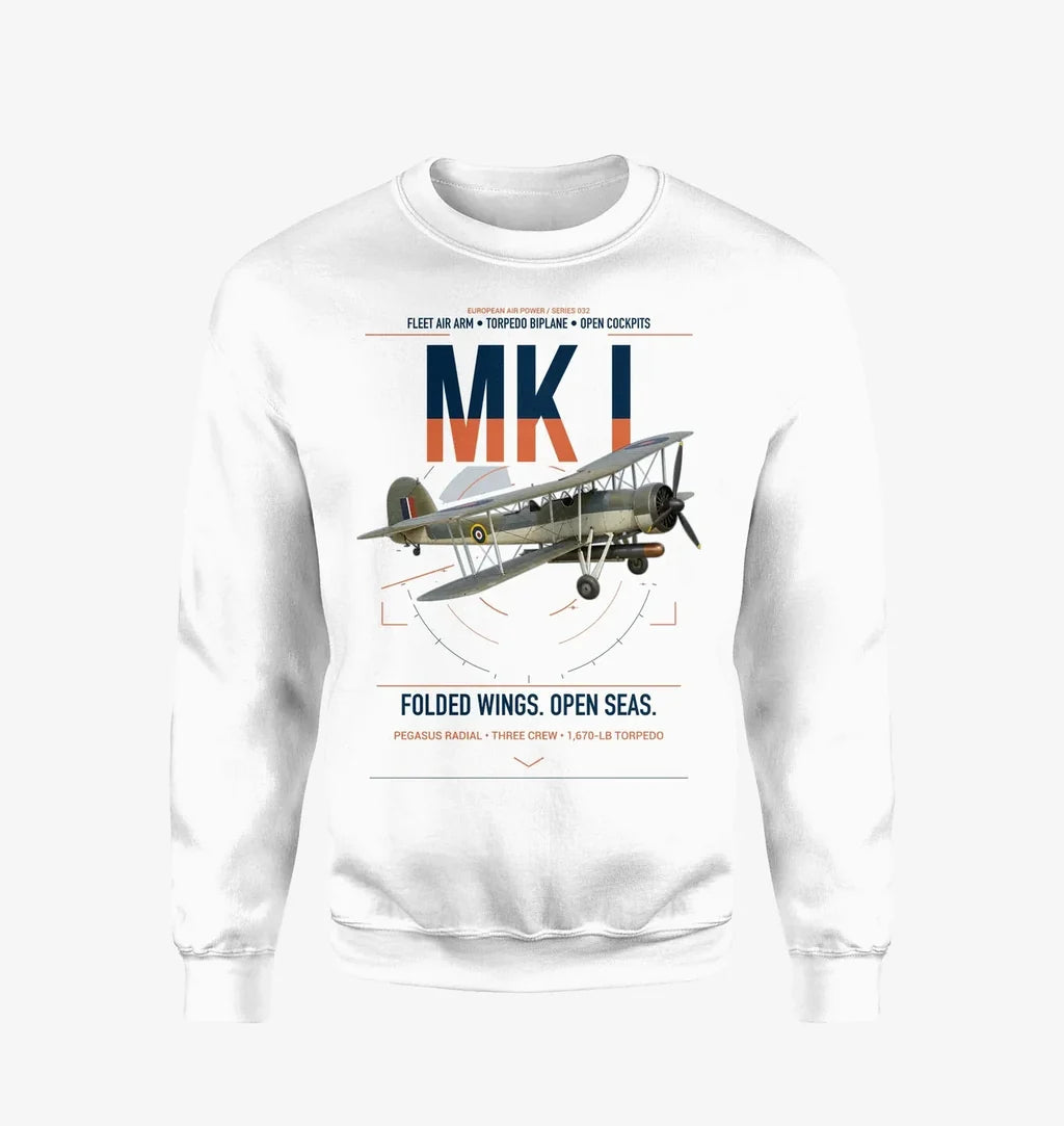 Fairey Swordfish Mk I design on white sweatshirt