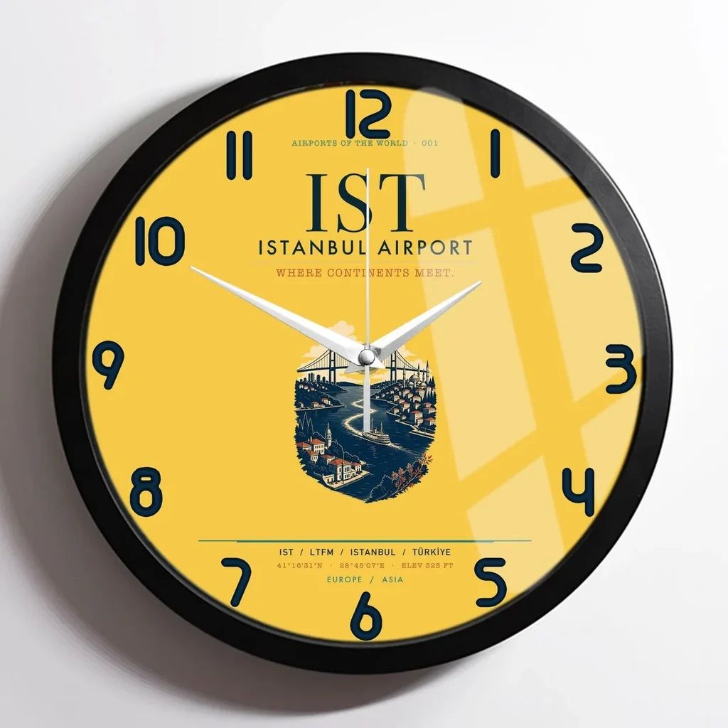 Istanbul Airport (IST) design on yellow framed wall clock