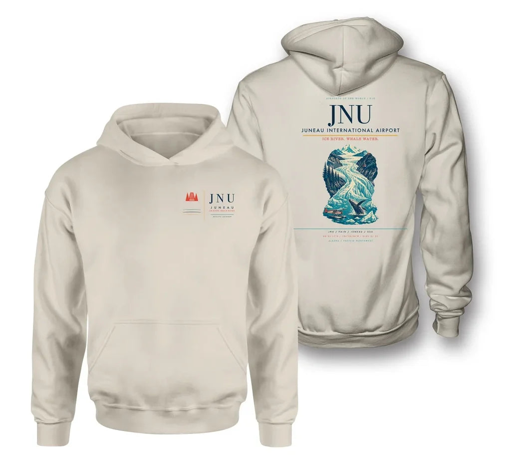 Juneau International Airport (JNU) design on khaki double-side hoodie