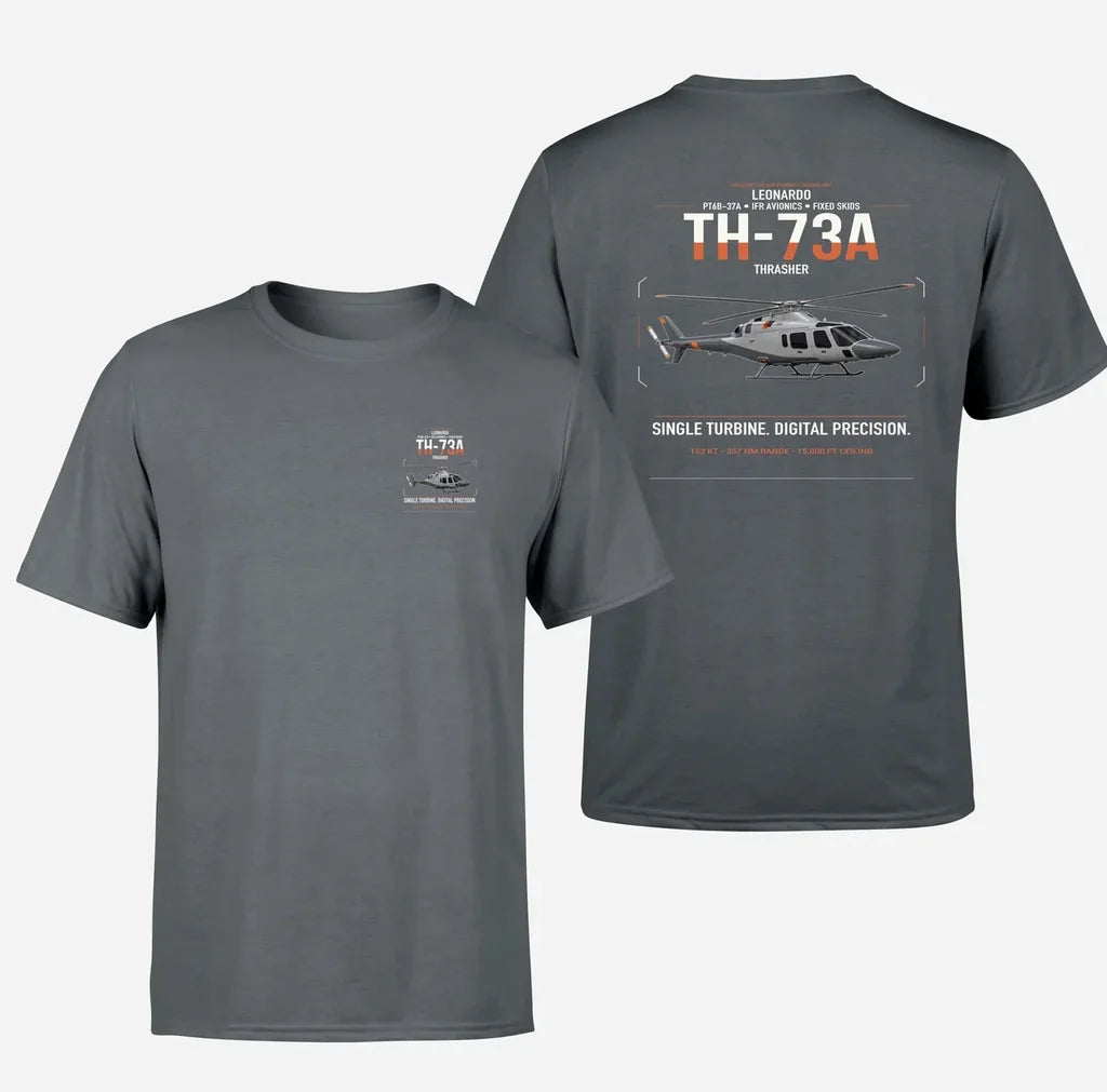 Leonardo TH-73A Thrasher design on gray t-shirt, double-side print