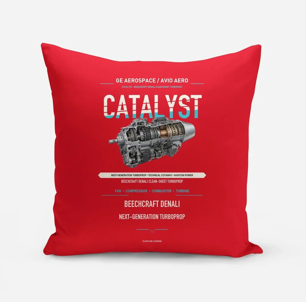 CATALYST design on red pillow