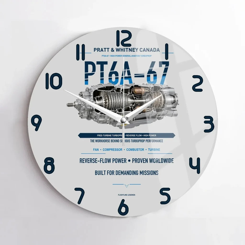 PT6A-67 design on light gray no frame wall clock