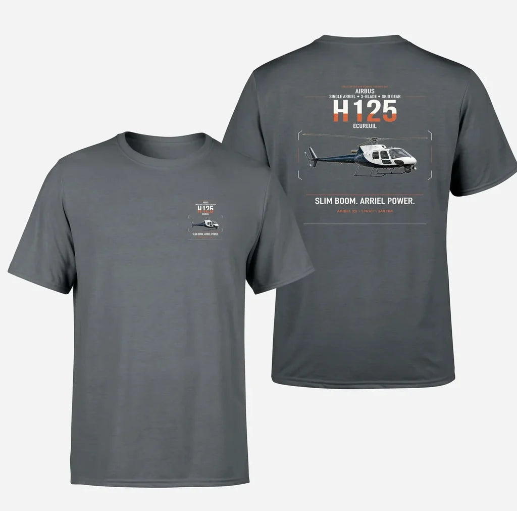 Airbus H125 design on gray t-shirt, double-side print