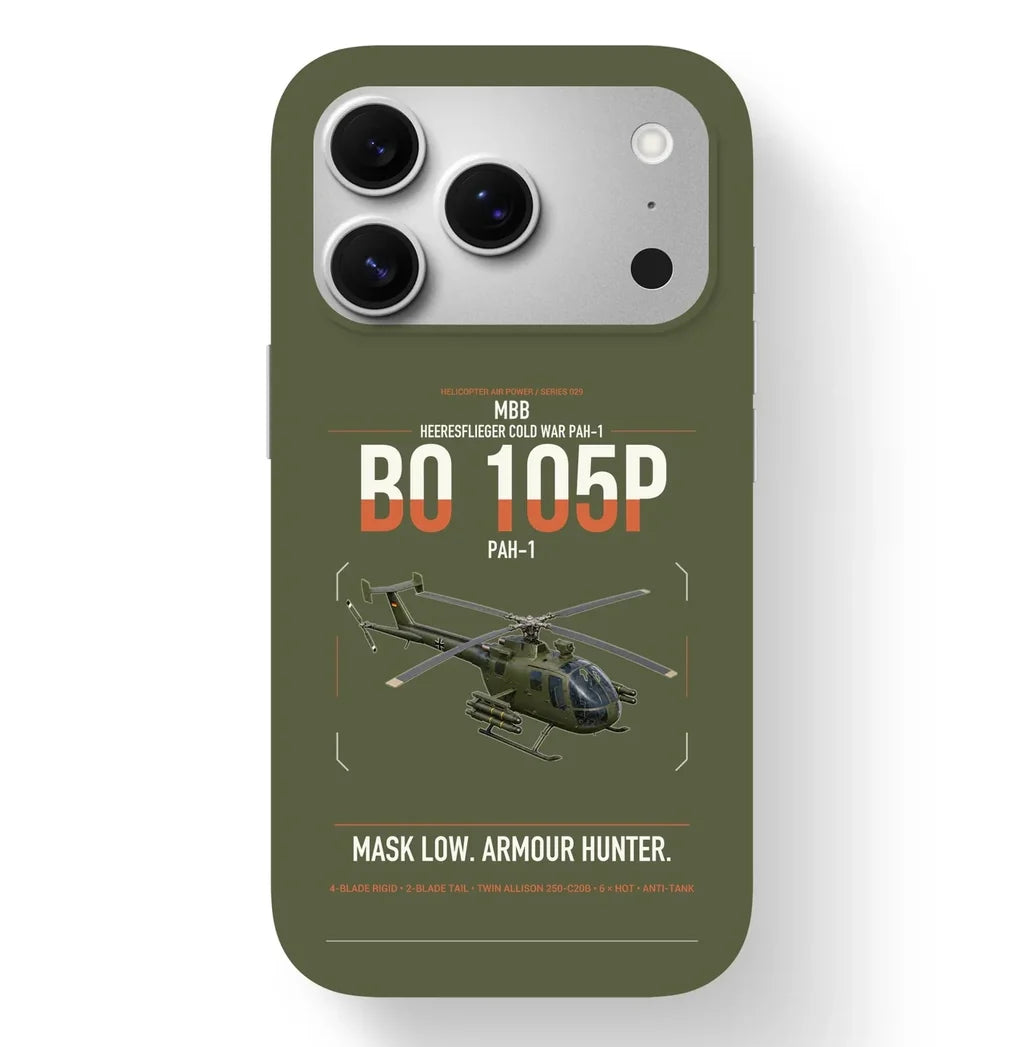 MBB BO 105P PAH-1 design on green army magsafe iphone case, for iPhone 17 Pro