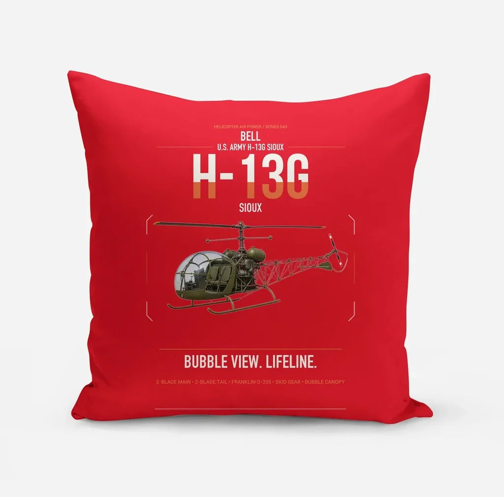 Bell H-13G Sioux design on red pillow