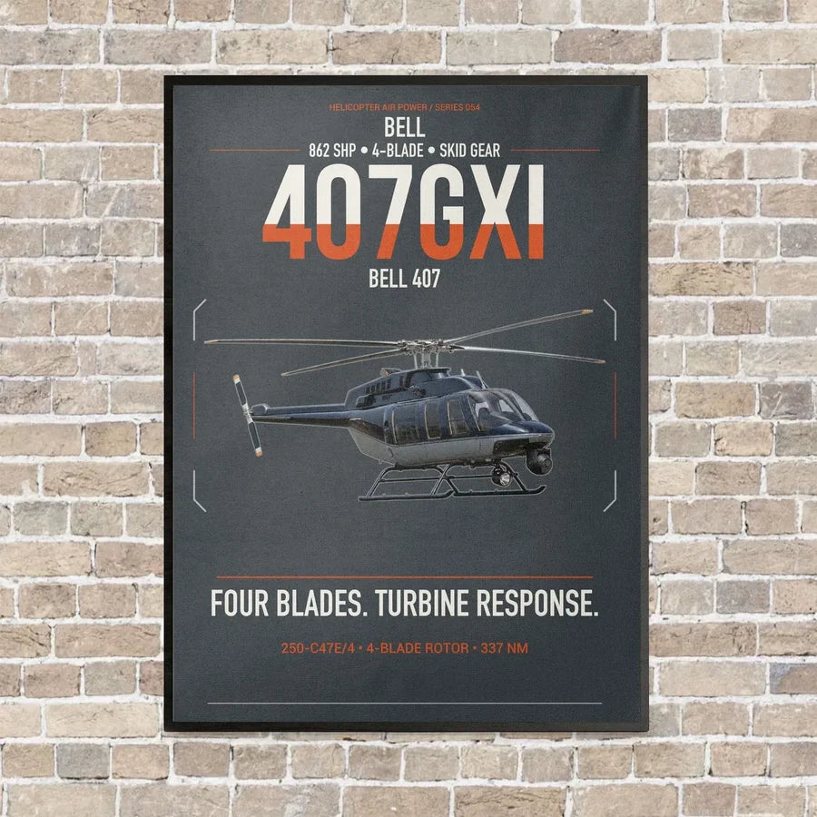 Bell 407GXi vertical canvas print - framed - gray background