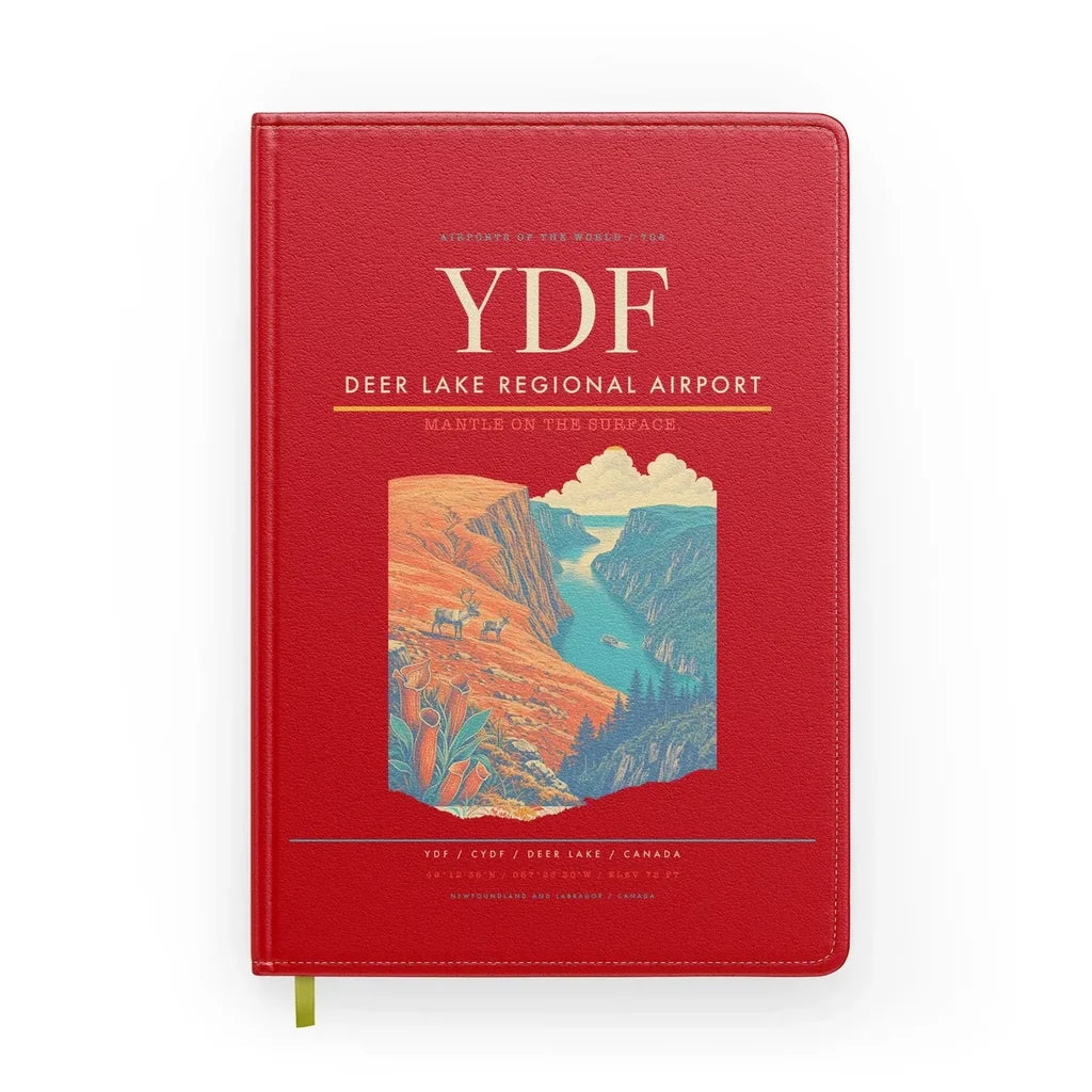 Deer Lake Regional Airport (YDF) design on red notebook