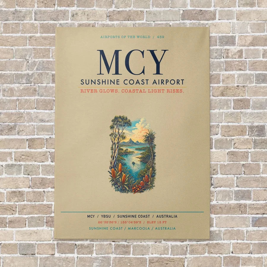 Sunshine Coast Airport MCY vertical canvas print - no frame - beige background