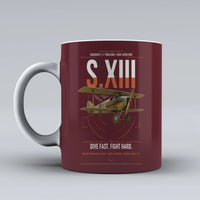 Thumbnail for SPAD S.XIII C.1 design on dark red ceramic mug, double-side print