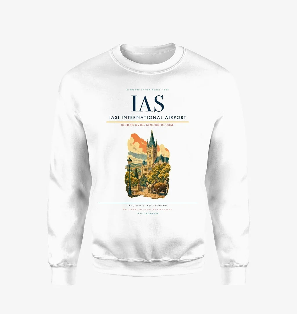 Iași International Airport (IAS) design on white sweatshirt