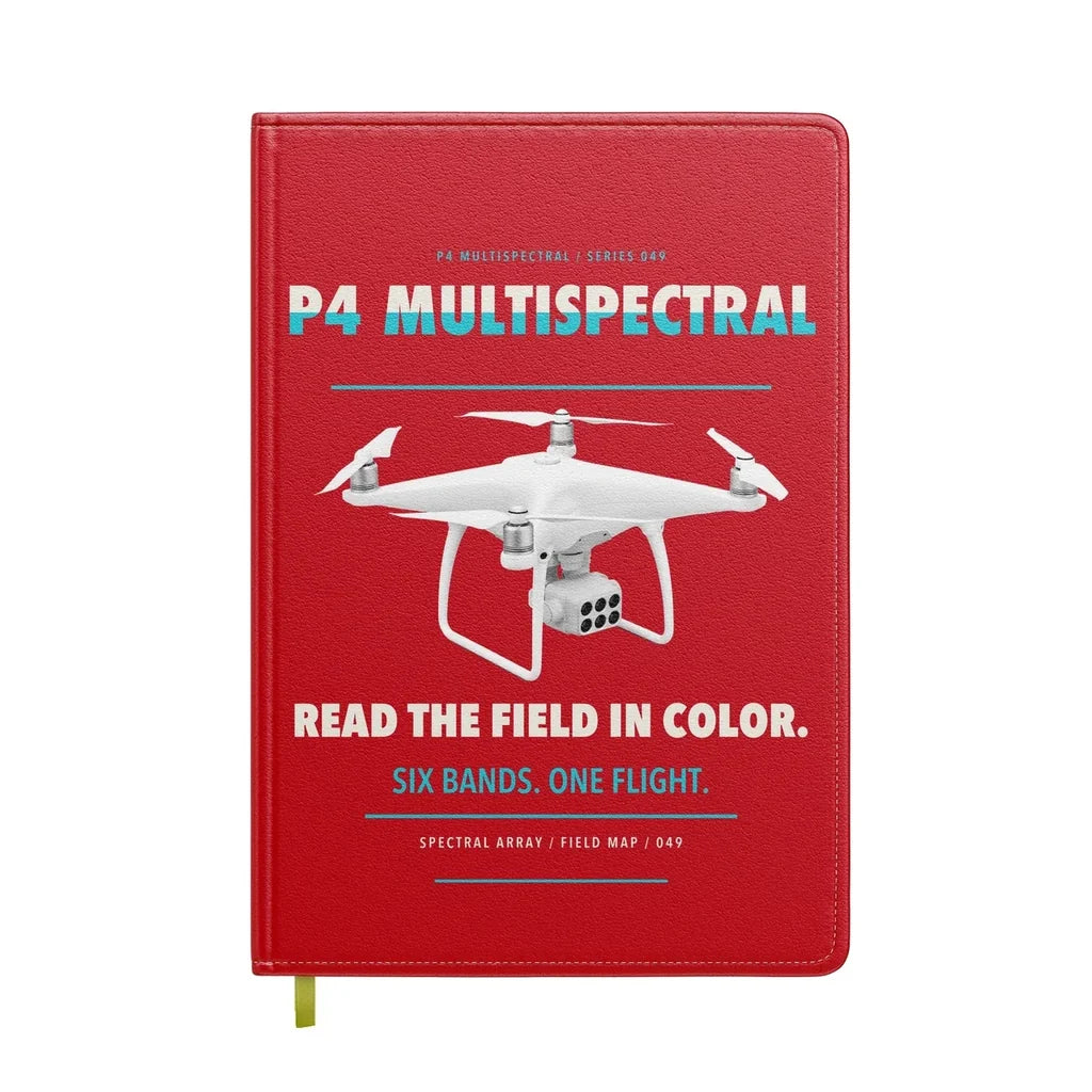DJI P4 Multispectral design on red notebook