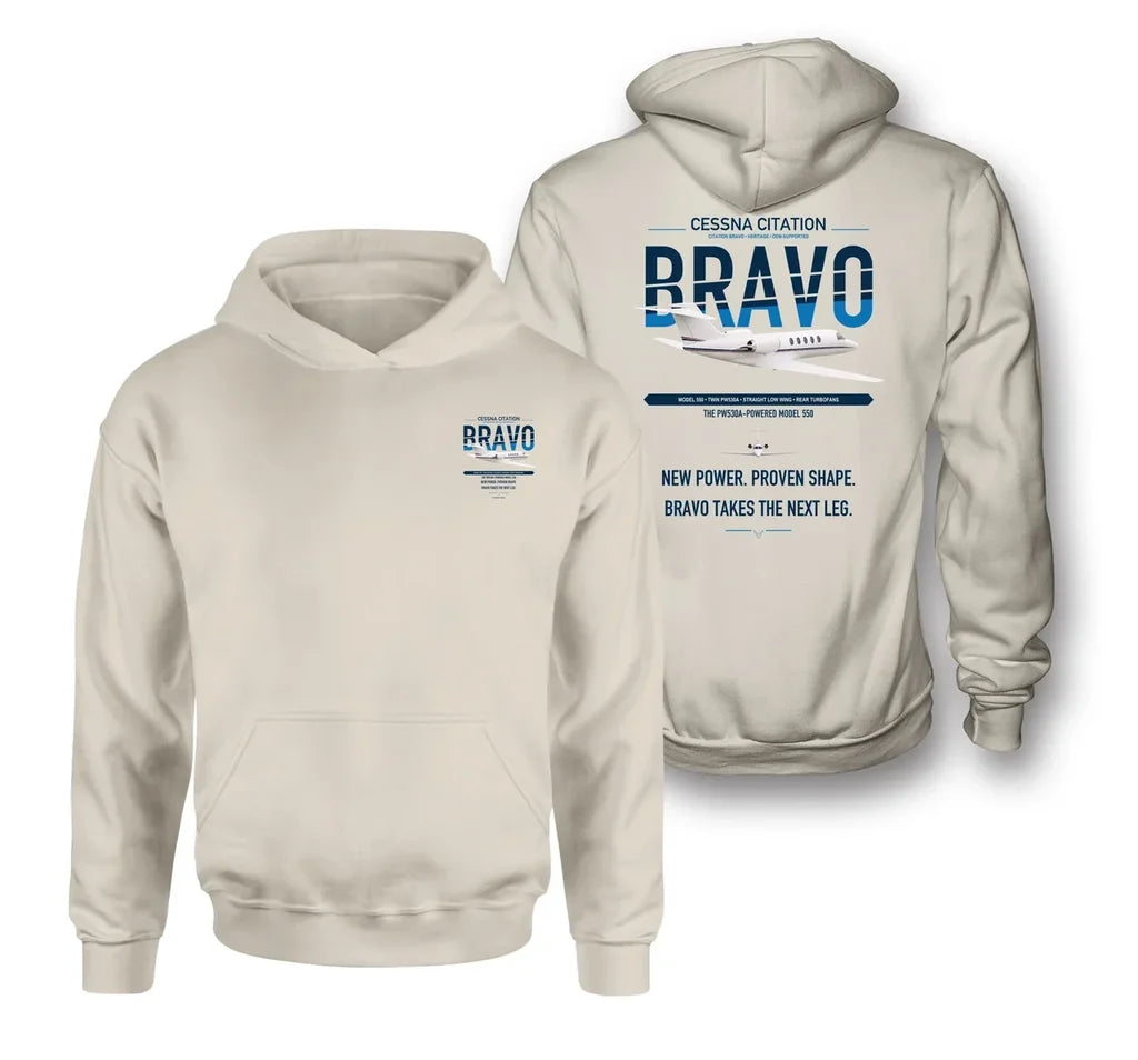 Cessna Citation Bravo design on khaki double-side hoodie, double-side print