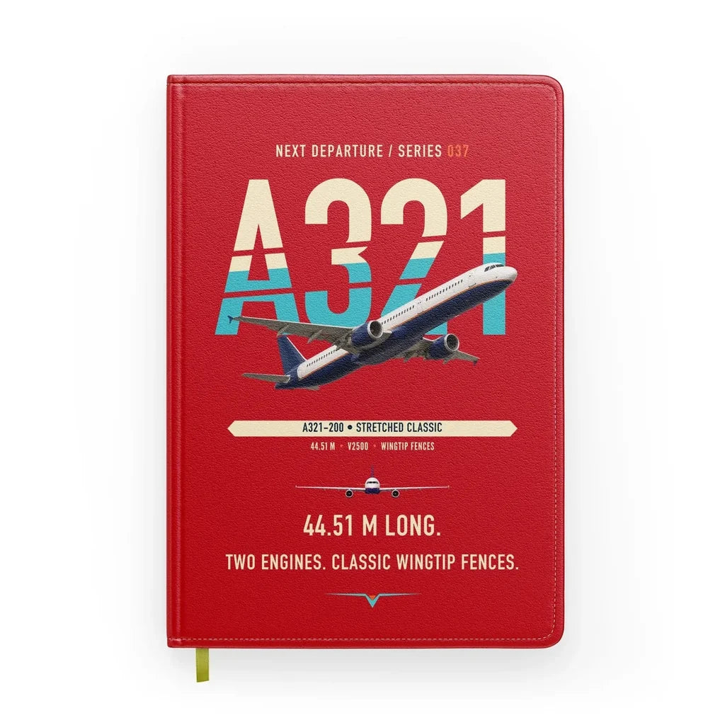 Airbus A321 design on red notebook