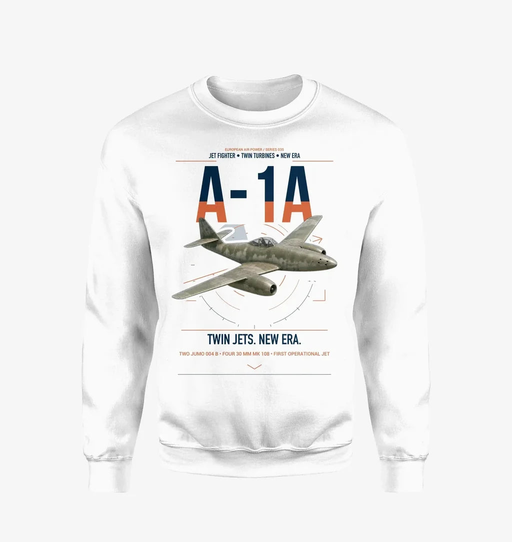 Messerschmitt Me 262A-1a design on white sweatshirt